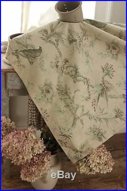 Fabric Antique French bird Pillement design in sea foam green RARE and beautiful