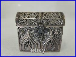 Filigree Silver 925 Small Treasure Chest Box Shaped Rare Beautiful Antique