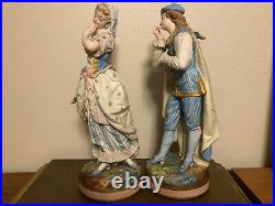 French Bisque Man & Woman Beautiful Antique Figurines 1800s Large 17 Fine&Rare
