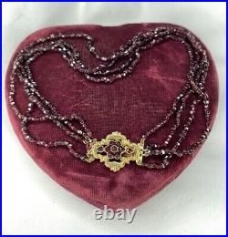Georgian, 18k Gold Antique Garnet Necklace & Heart Box Rare 1700s Beauty