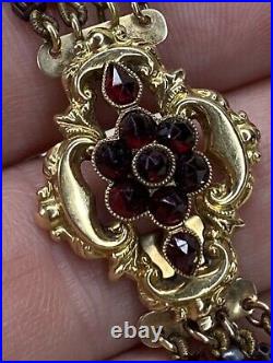 Georgian, 18k Gold Antique Garnet Necklace & Heart Box Rare 1700s Beauty