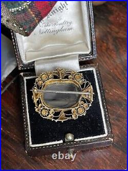 Georgian Cannetille 15ct Gold Brooch Set With Turquoise And Agate Old Rare 3.9g