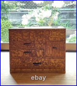 Japanese antique TANSU HARIBAKO Sewing box SHOWA Retro Beautiful wood grain Rare