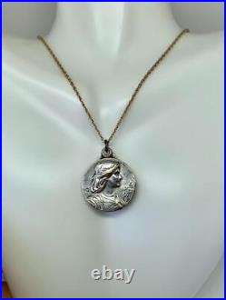 Joan of Arc Locket Rare French Art Nouveau Jeanne D'Arc Silver Pendant Necklace