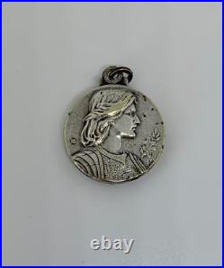 Joan of Arc Locket Rare French Art Nouveau Jeanne D'Arc Silver Pendant Necklace