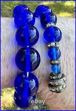 LOUIS ROUSSELET France Cobalt Blue Glowing Gripoix Glass Vintage Necklace RARE