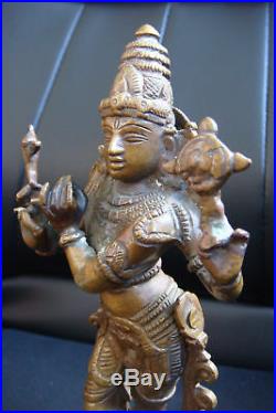 Lord VISHNU Rare Antique Bronze Carved Hindu Beautifully Detailed Figure Statue