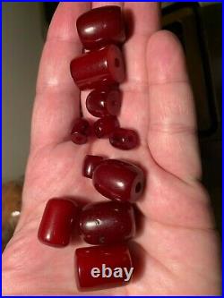 Lot Beautiful Antique Cherry Amber Bakelite Faturan Kehribar Beads 32g Rare