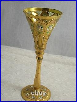 Lucky Antique Moser rare art glass goblet gold gilded beautiful flute shape