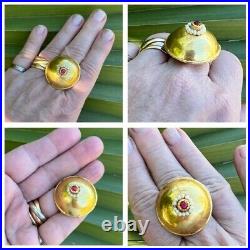 MAJESTIC RARE ANTIQUE 20 k ct gold LARGE adjustable ring pearls RAJASTHAN INDIA