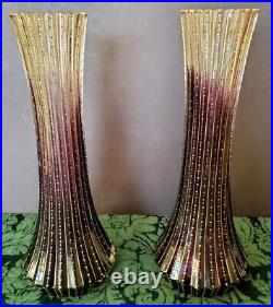 MOSER's Old unique, rare custom, non-production vase set. Amethyst, 22K Gold