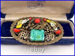 Max Neiger Czech Rare Antique Brooch Early Art Deco Jade Peking Gr Glass Dragon