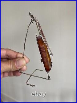 Miniature Antique Amber And Silver Cello. Circa 1800's. Very Rare & Beautiful
