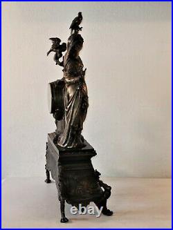 Monumental Rare French Empire Figural Clock H&F Paris Beautiful Woman Ornate