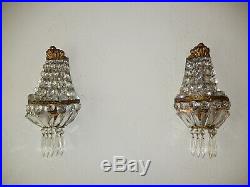 OLD French Crystal Prisms Bronze Sconces Empire Rare Beautiful Vintage