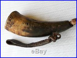 OLD RARE ANTIQUE PRIMITIVE BLACK POWDER HORN BEAUTIFUL HAND CARVED 1850s OTTOMAN