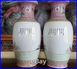 Old Rare Antique Beautiful Mirror Pair Chinese Porcelain Vases, Hand Painted 18