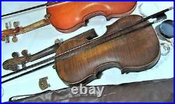 Pair Two Rare Beautiful Antique Vintage Violins For Restoration And Repair