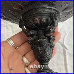 Pair of Beautiful Antique Solid Bronze Victorian Tazza Vases Medusa Head RARE
