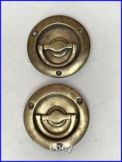 Pair of Beautiful Vintage Antique Rare Flush Solid brass Latch Ring Door handles