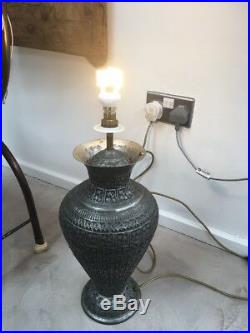 Pair of beautiful rare antique Middle Eastern metal table lamps, rewired 43,5cm