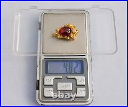 RARE 1880's VICTORIAN 18CT YELLOW GOLD CARBUNCLE GARNET + DIAMOND PENDANT 4.8g