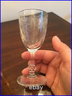 RARE 8x St Louis Cleo Style Antique Beautiful Crystal Engraved Wine Glasses