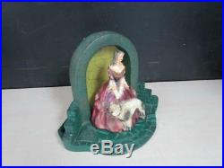 RARE ANTIQUE SIGNED LM FIELACK BEAUTIFUL LADY WithDOG CHALKWARE TV LAMP LIGHT