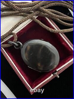 RARE ANTIQUE VICTORIAN MOURNING HAIR NECKLACE & LOCKET CARVED TORTOISE 1800's