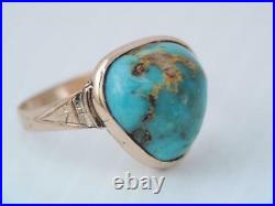 RARE ANTIQUE VICTORIAN SOLID 10K ROSE GOLD TURQUOISE NUGGET RING sz 8