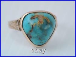 RARE ANTIQUE VICTORIAN SOLID 10K ROSE GOLD TURQUOISE NUGGET RING sz 8