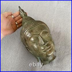 RARE Antique Asian Oriental 1700s Bronze Smiling Buddha Head Beautiful Patina