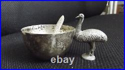 RARE Antique Australian Emu Salt / EPNS & matching beautiful little Spoon