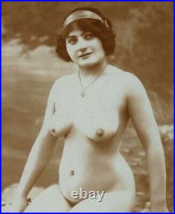 RARE Antique BEAUTIFUL GORGEOUS VOLUPTUOUS FRENCH FLAPPER PHOTO Blue Tinted