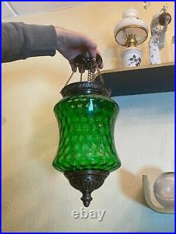 RARE Antique BEAUTIFUL Green Glass Ampel Hanging Chain Lamp Pendant