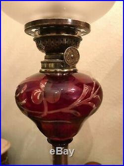 RARE Antique Beautiful Kerosene Oil Lamp Red Glass Oil Lamp