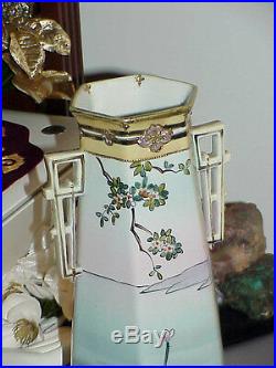 RARE Antique Beautiful Nippon Bird Vase Antique Vintage pottery 11 Decorated