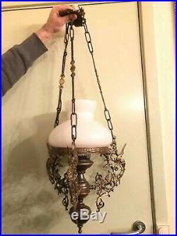 RARE Antique Bronze Hanging Chain Lamp BEAUTIFUL Ornaments