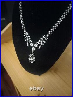 RARE Antique Early Age Edwardian Silver&Paste Bow Teardrop Diamond Necklace