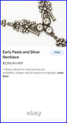 RARE Antique Early Age Edwardian Silver&Paste Bow Teardrop Diamond Necklace