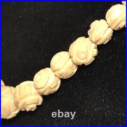 RARE Antique Hand Carved Necklace Early 1900s Graduated Beads Floral 18
