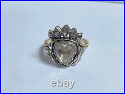 RARE Antique Imperial Russian Faberge Big Diamond 14k 56 Gold Silver Ring