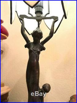RARE Antique Lamp Woman Minerva 2 children BEAUTIFUL GLASS