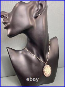 RARE Antique Lavender Conch Shell Rose Cameo Silver Pendant Necklace