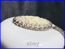 RARE Antique Lavender Conch Shell Rose Cameo Silver Pendant Necklace