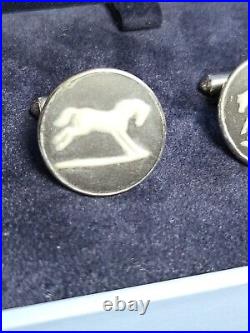 RARE? Antique Wedgewood Sterling Silver HORSE Cufflinks Equestrian Black Jasper