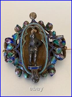 RARE Antique brooch -Soldier in Conquistador armour standing and armed, Enamel