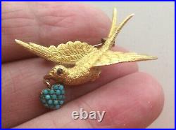 RARE BEAUTIFUL LARGE VICTORIAN SOLID 15ct RUBY EYED SWALLOW BROOCH. C. 1890