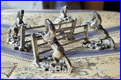 RARE BEAUTIFUL PAIR OF VICTORIAN HORSES JUMPING A FENCE KNIFE RESTS c1900