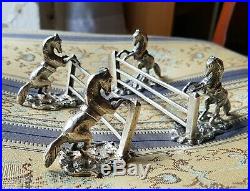 RARE BEAUTIFUL PAIR OF VICTORIAN HORSES JUMPING A FENCE KNIFE RESTS c1900